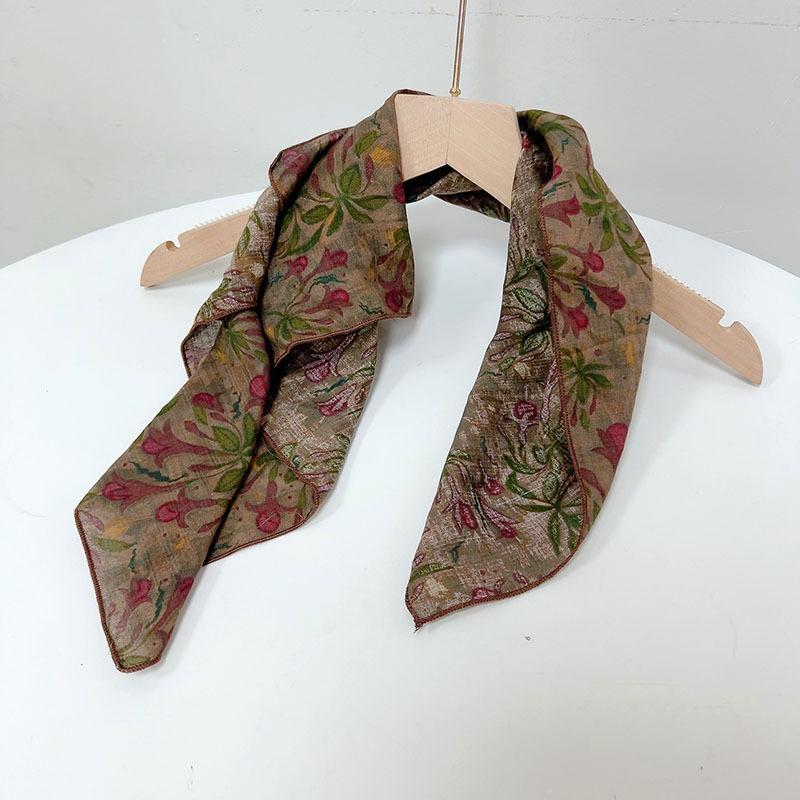Spring Summer Soft Cotton Square Scarf Women's Printed Small Flower Scarf Accessories Neck Protection Small Scarf 55X55cm