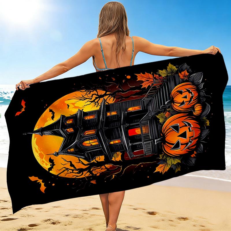 1Pc Halloween House Party Beach Towel, Quick Dry, Multi-Use for Beach Pool Gym Yoga Home Travel, Christmas, Halloween, Xmas Gift Em92811