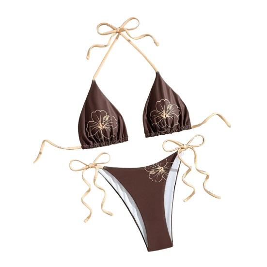 2Pcs/Set Women Bikini Set Adjustable Halter Strap Bikini Bra Bow Tie Swimming Briefs Set Summer Vacation Party Swimwear