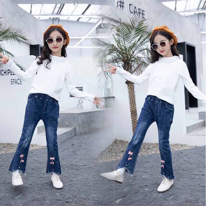 Children's Denim Pants Spring and Autumn Girls Flared Casual Long Pants
