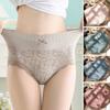 Women Panties Lace High Waist Flower Print Tummy Control Postpartum Bow Decor Soft Anti-septic Stretchy Breathable Seamless Lady Briefs
