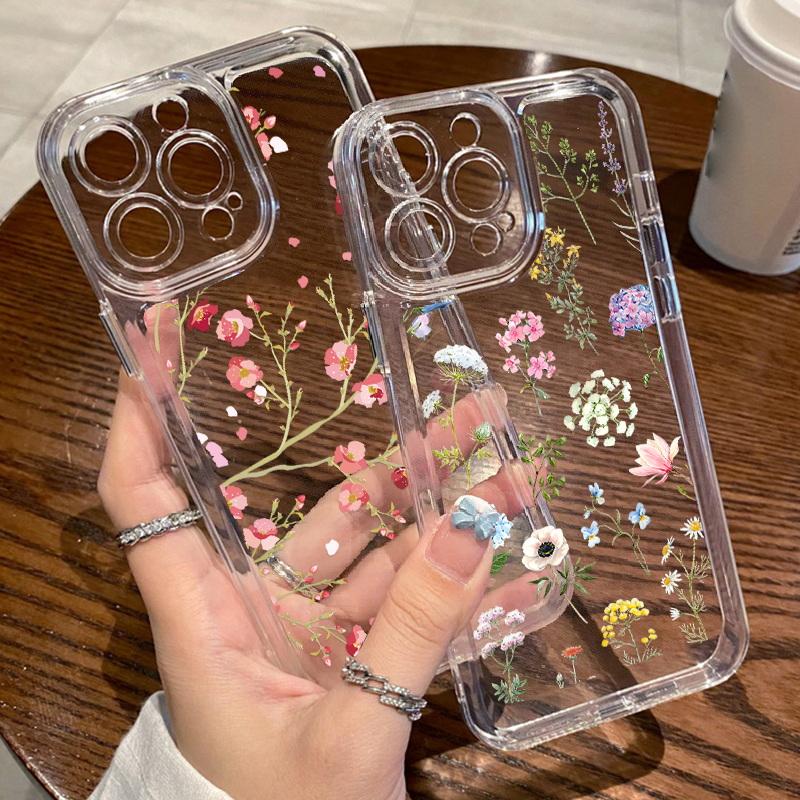 Модный цветочный чехол для телефона iPhone 16 15 14 Pro Max 13 12 11 ударопрочный силиконовый чехол прозрачный чехол