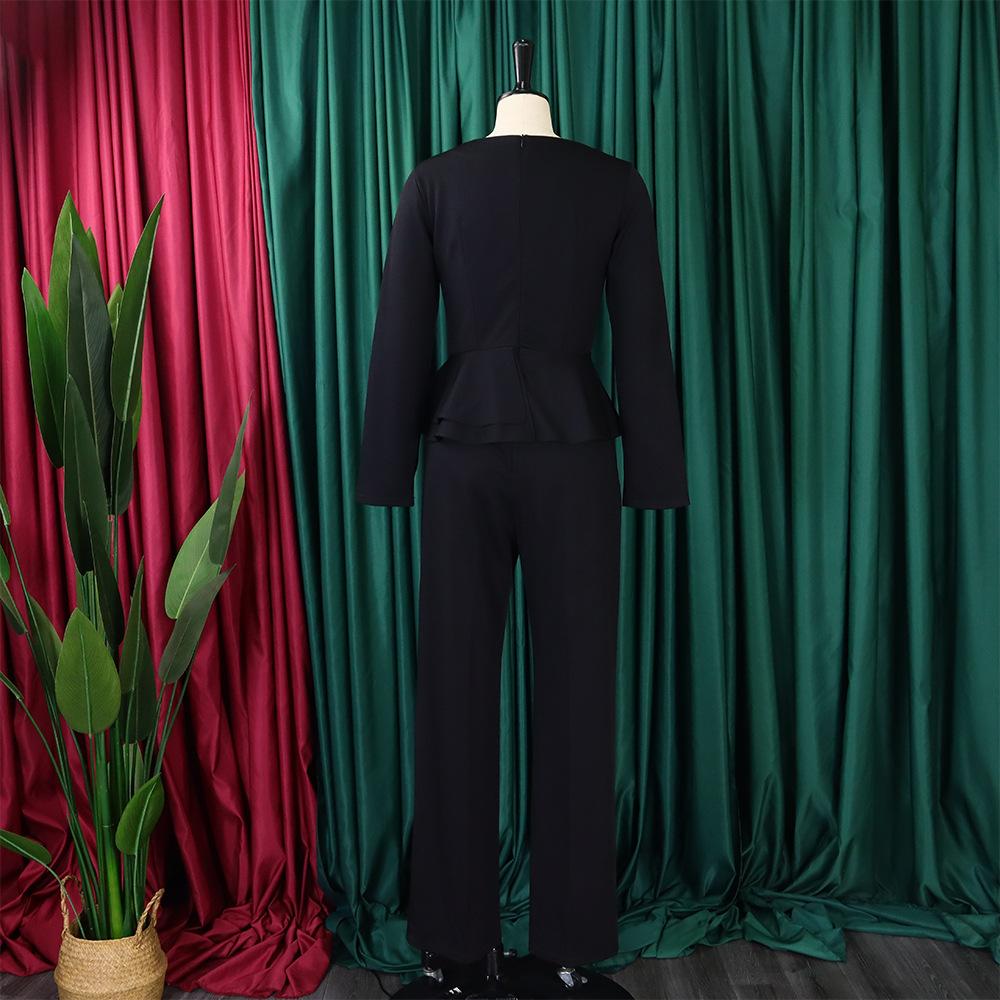 YYFS Женская мода повседневная весна осень однотонные принты длинные рукава V-образный вырез блузки и рубашки брюки костюмы