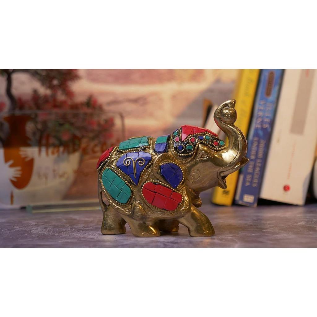 Последняя латунная статуэтка Махараджа Слон с драгоценными камнями - 4 дюйма