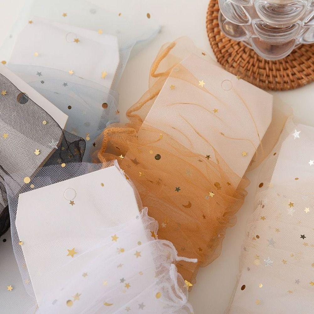 5Pairs Star Moon Tulle Shiny Socks Mid-calf Mesh Tube Socks Women Cute Transparent Bow Socks Girl