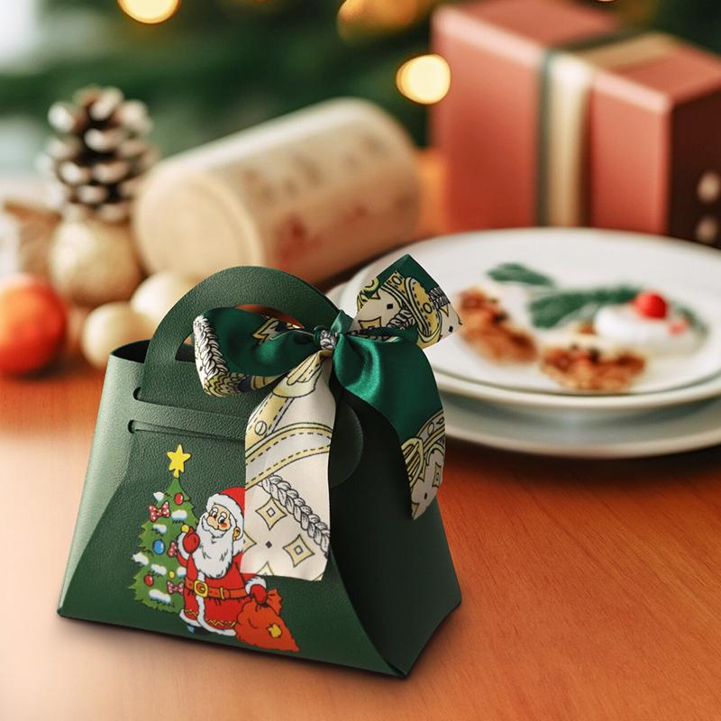 1 шт. рождественская вечеринка декор ручной подарочный пакет рождественские коробки конфет с принтом Санта-Клауса коробка конфет из искусственной кожи