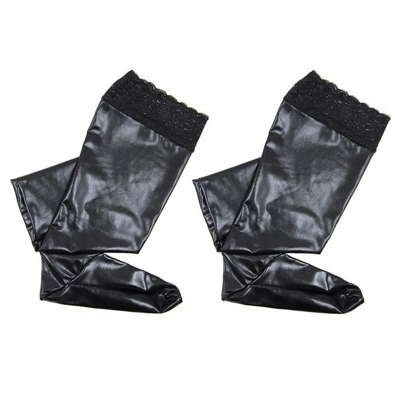 2 шт., кружевные силиконовые сексуальные латексные чулки из искусственной кожи, облегающие длинные бедра, высокие перчатки, танцевальная одежда, женские шланги, эротическое сексуальное женское белье, игрушки для ролевых игр