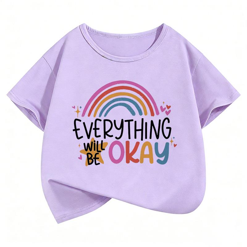 Everything Will Be Ok Rainbow Design Print T Shirts Sweet Kids Childrens Tshirt Boys Girls Summer Spring Casual Top Tee Shirt