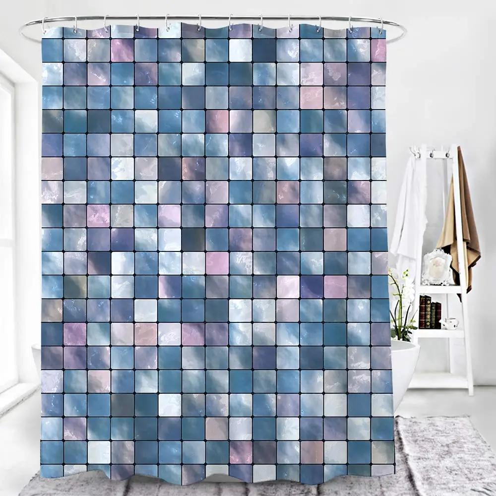 Mosaic Shower Curtain,Modern Mosaic Geometric Seamless Tiles Design Patchwork Artwork Polyester Fabric Waterproof Shower Curtain