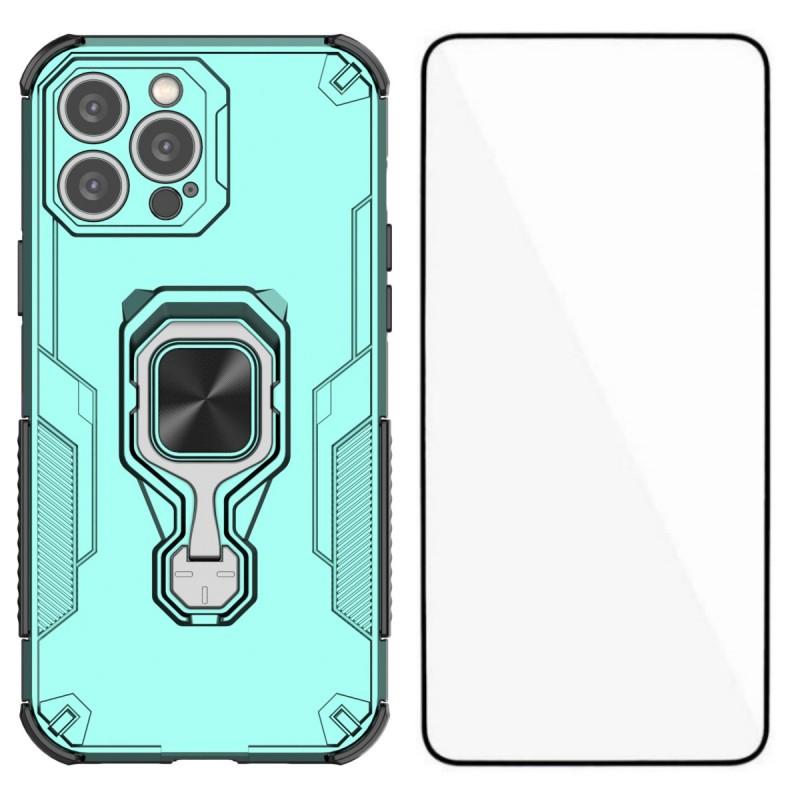 Чехол для телефона iPhone 15 Pro WANLONFENG PC TPU Задняя крышка Подставка со Закаленным стеклом