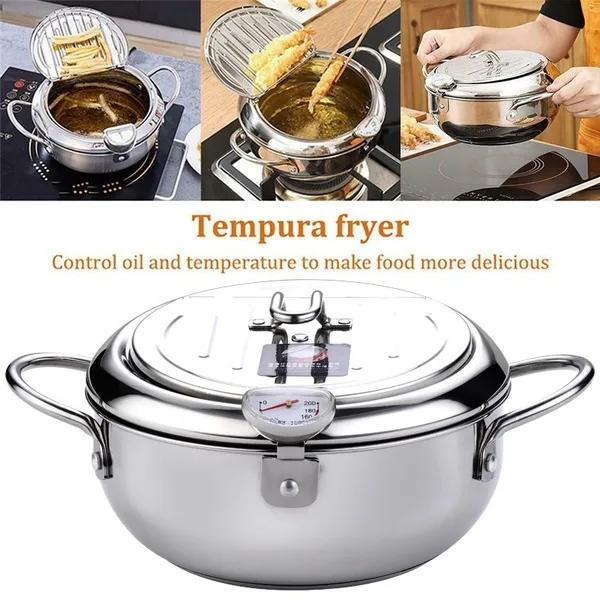 Fryer with Thermometer Lid Non-stick Stainless Steel Frying Pot for Kitchen