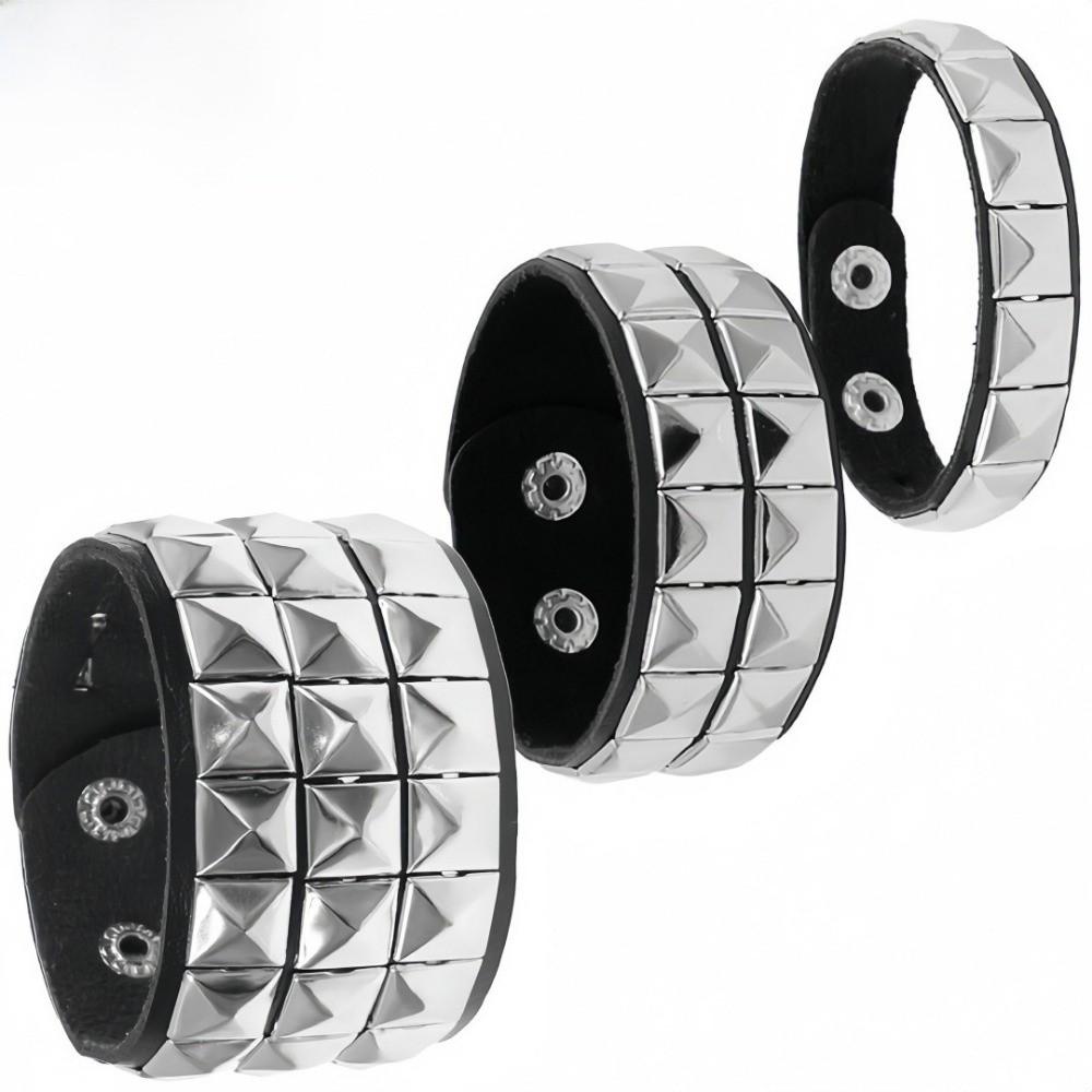 Pu Leather Studded Bracelet Goth Cuff Bangle New Black Wristband Unisex Jewelry