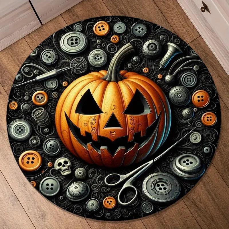 Halloween Pumpkin Round Rug – Non-Slip Floor Mat for Living Room, Bedroom & Kids’ Play Area, Festive Seasonal Decor