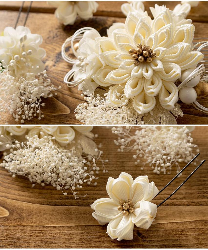 Hair Coming of Age Dried Tsumami 3 Piece Graduation Small Dangle A White [SOUBIEN] Ornament, Ceremony, Flowers, Crafts, Mizuhiki, Set, Furisode,