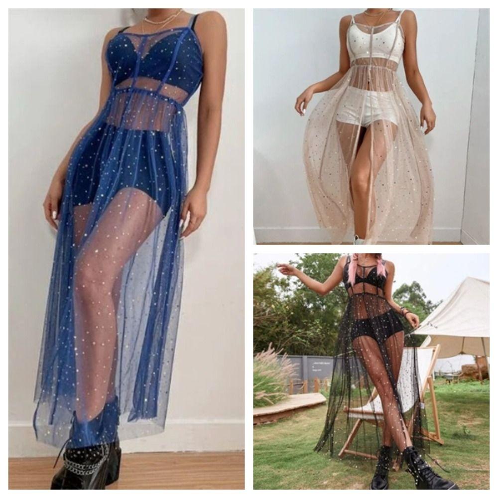 Плиссированное женское платье-накидка с блестящими точками, платье-комбинация на бретелях, подъюбник, летнее тюлевое платье для женщин