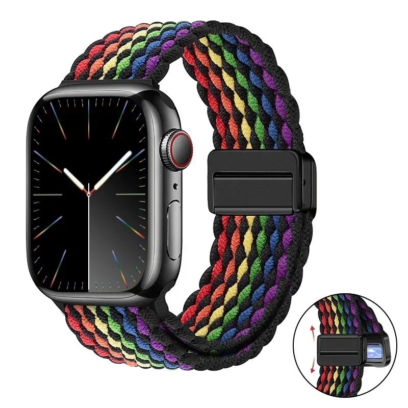 Магнитный плетеный ремешок-петля для Apple Watch 45мм 41мм 44мм 42мм 46мм Ultra 3 49мм Нейлоновый браслет iWatch 11 10 9 8 7 6 5 SE