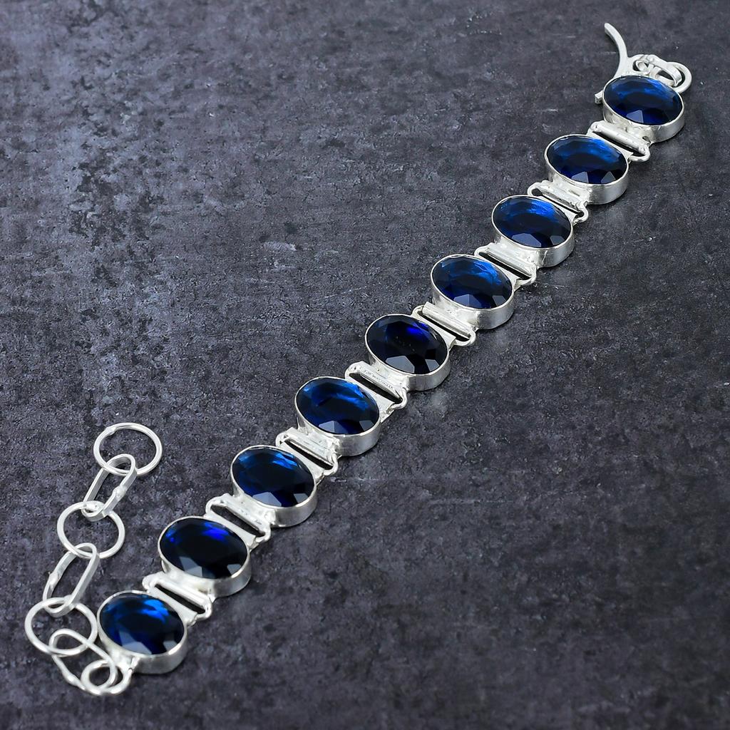 Браслет ручной работы из серебра 925 пробы с драгоценным камнем London Blue Topaz, длина 7-8 дюймов, a4o38