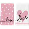 Artoid Mode Red Heart Love Kitchen Towels Dish Towels, 18x26 Inch Anniversary Wedding Farmhouse Decoration Hand Towels Set of 2