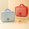 Корейский стиль, клетчатая косметичка, большая вместимость, портативная, многофункциональная, двухслойное хранение