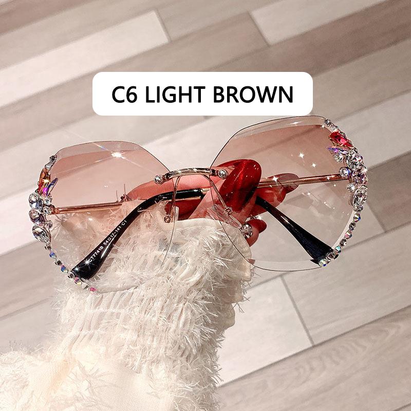 Винтажные солнцезащитные очки без оправы со стразами для женщин 2022, роскошный брендовый дизайн, модные солнцезащитные очки с градиентными линзами, мужские оттенки для женщин