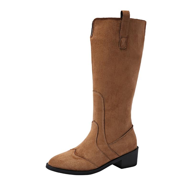 Женская обувь 2024 больших размеров женские ботфорты элегантные современные ботинки женские с острым носком на шнуровке на среднем каблуке