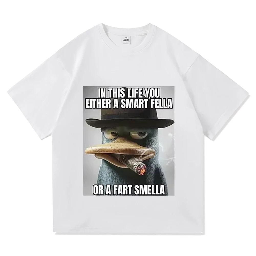 2026 Perry Platypus Youre Either A Smart Fella or A Fart Smella Funny Graphic Tshirt Unisexs Womens Fashion Oversized T Shirts