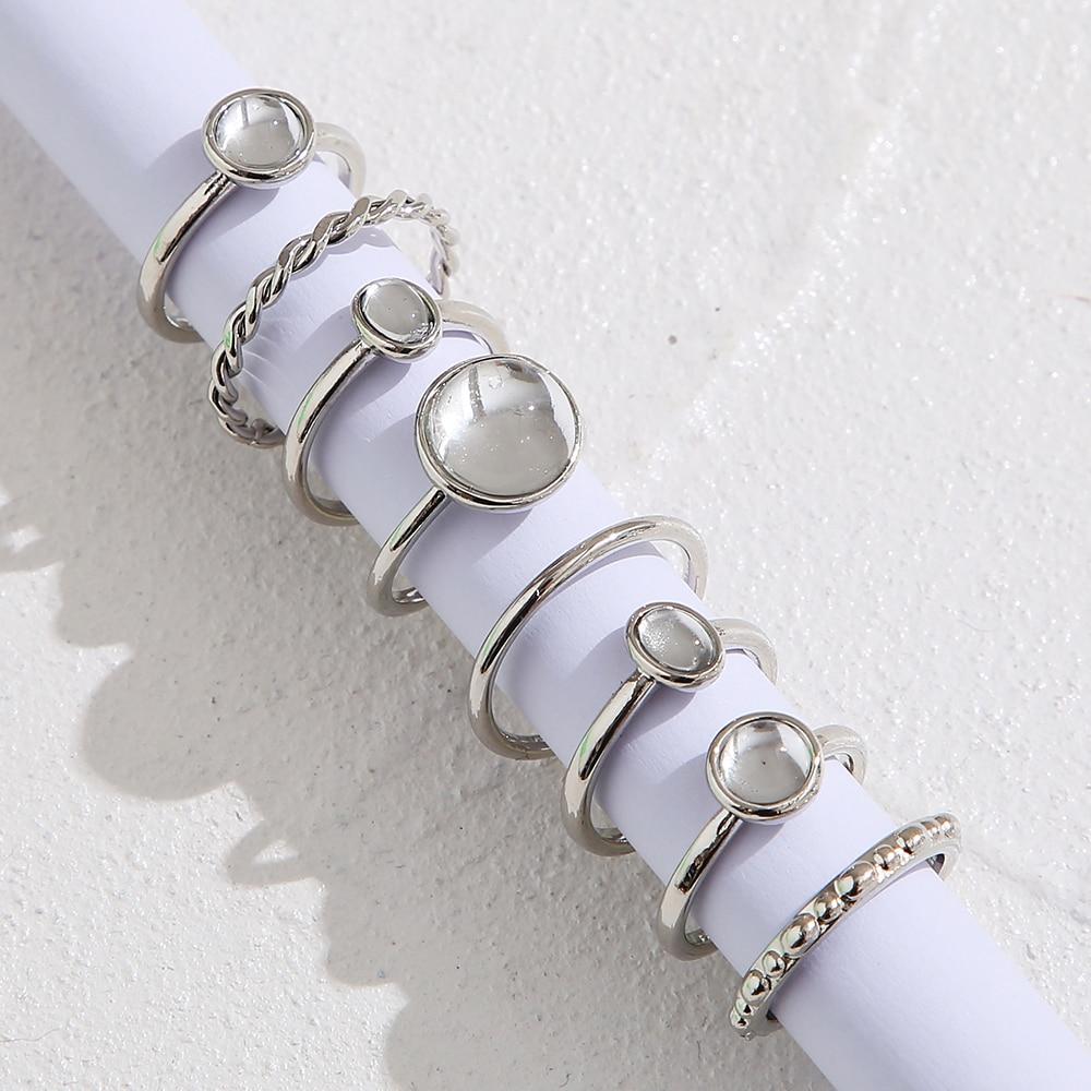 iF ME Корейские винтажные разноцветные каменные металлические цепочки, модные геометрические хитовые кольца, набор для женщин и девочек, ювелирные изделия