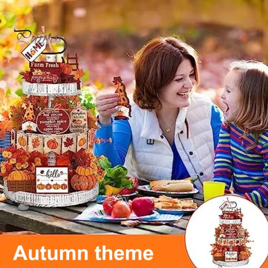 Осенний многоярусный декоративный набор для подносов, деревянная фигурка гнома в виде тыквы на День благодарения, кленовый лист, фермерский дом, осенний урожай, табличка на стол для осенних вечеринок, домашний декор