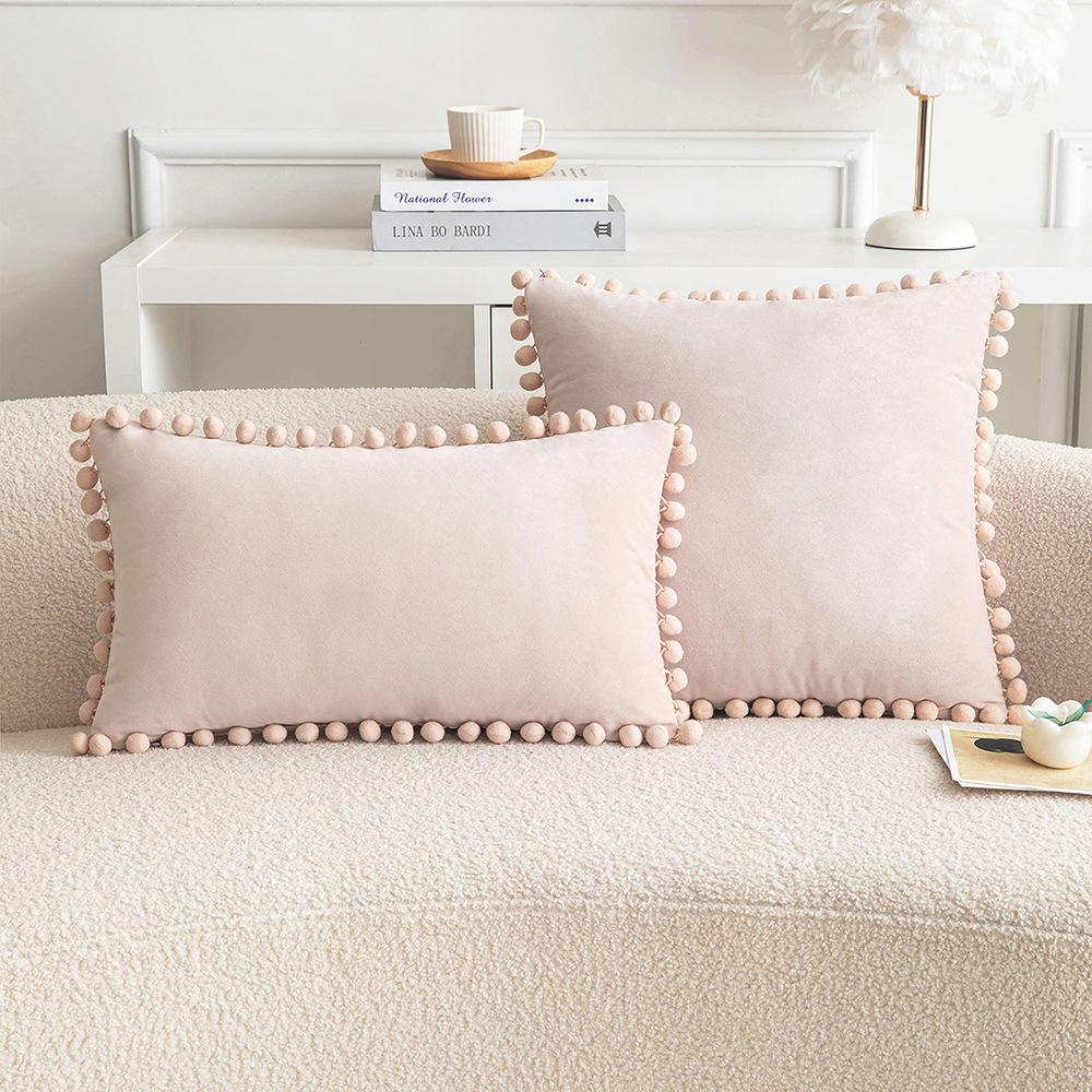 Белый Помпон Наволочка Декоративная Однотонный Вельвет 30x50см 45x45см 50x50см Бохо Декоративные Наволочки Чехол для Подушки Cuscini Divano