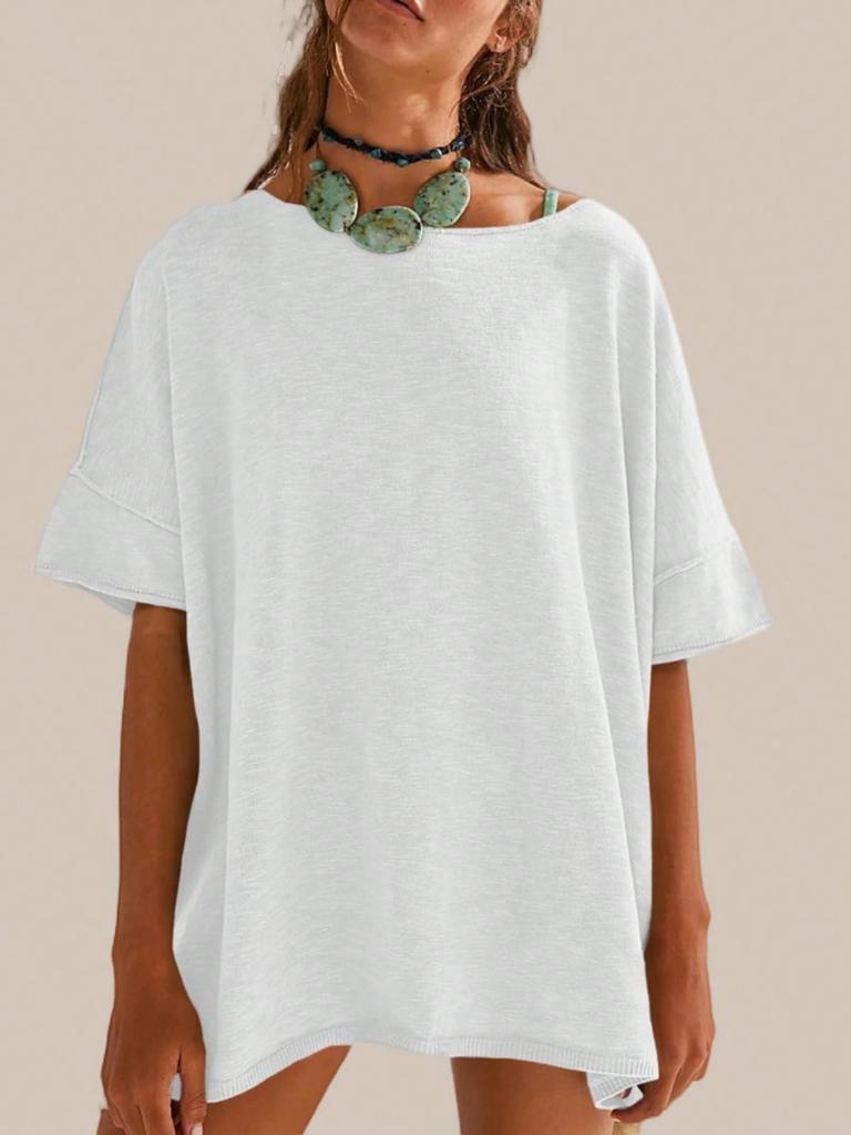 Women's Oversized T-Shirt Crew Neck Short Sleeve Side Slit Loose Summer Blouse Top