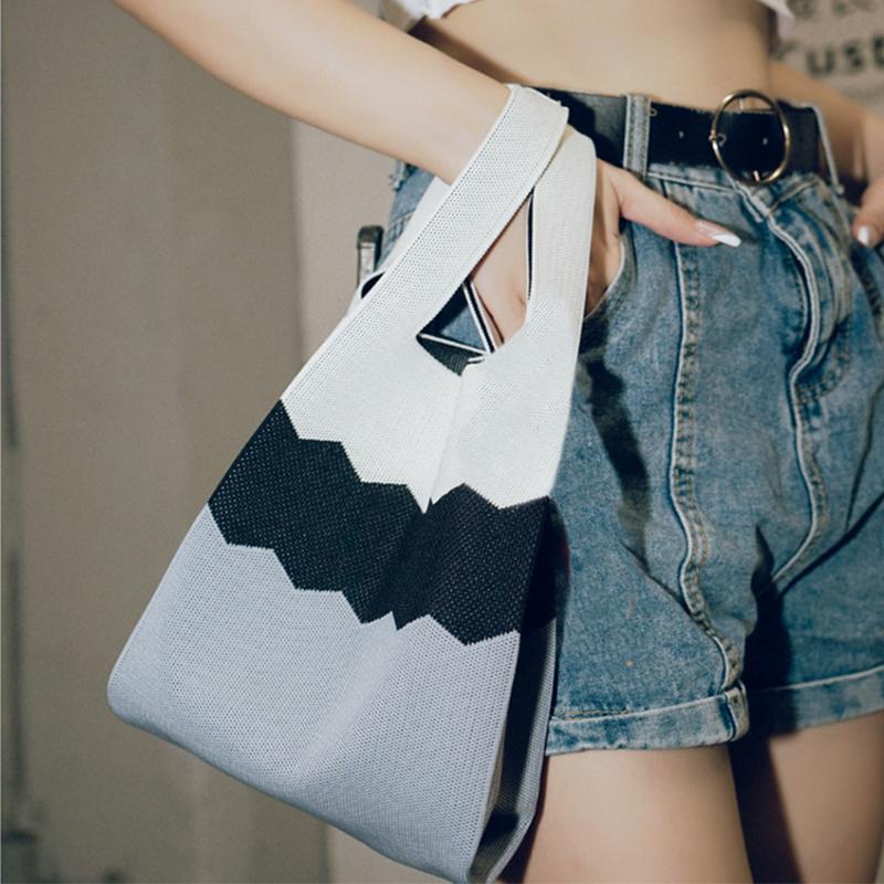 Yogodlns Летняя вязаная пляжная сумка для женщин, маленькая полосатая тканая сетчатая сумка с верхней ручкой, женские квадратные сумки на плечо, модные сумки