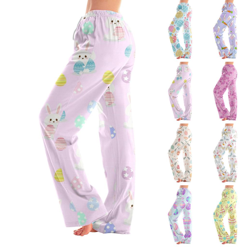 Женские пижамные штаны, одежда для сна, повседневные брюки с эластичной резинкой на талии, удобные прямые свободные брюки для йоги
