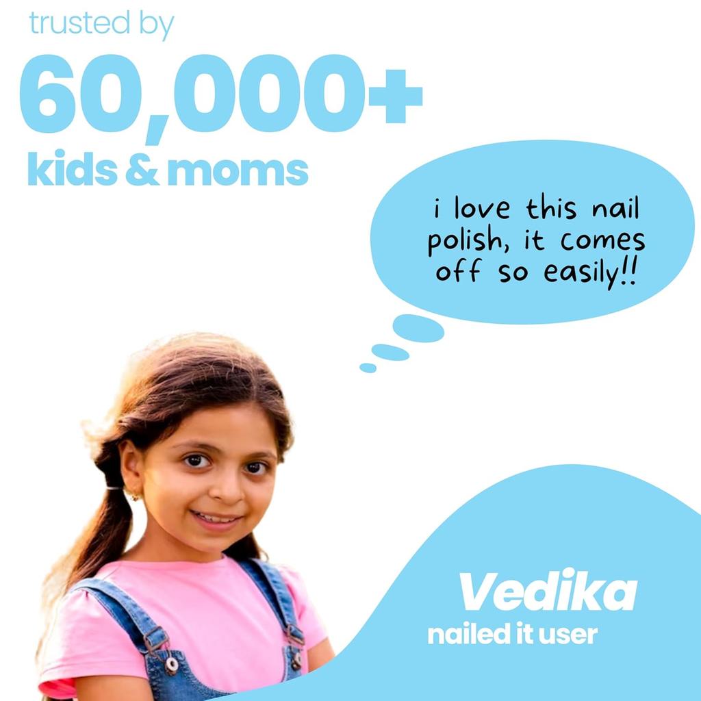 Безопасный лак для ногтей на водной основе Tuco® Kids для девочек | Легко снимается | Играйте безопасно с ногтями без химикатов для дочерей | Упаковка 1x10 мл | Синий