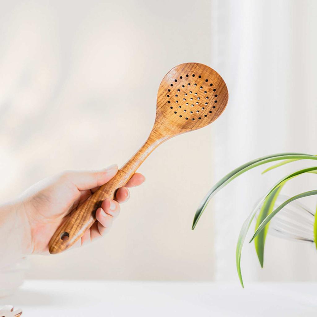 9 PCS Wooden Spoons For Cooking, Wooden Utensils For Cooking With Utensils Holder, Teak Wooden Kitchen Utensils Set