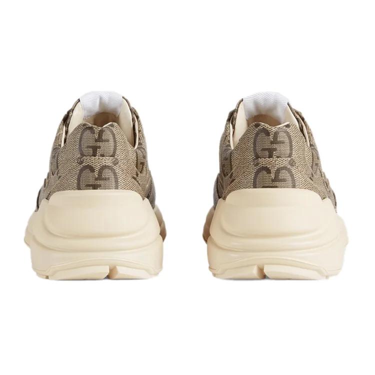 Gucci Womens 100 Rhyton Sneaker 'Beige Monogram' (women's sizes) Beige / Ebony Chunky Sneakers 680915 UMO00 9742