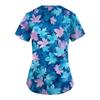 Women's Small Animal Cartoon Print Loose V-neck Pocket Short-sleeved  Uniform  Uniform