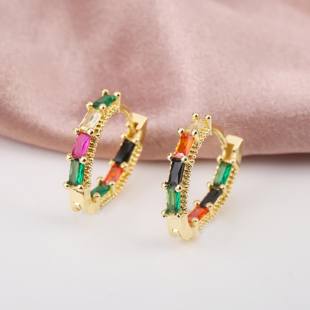 6 Color Punk Colorful Zirconia Round Drop Earrings For Women Dangle Ear Jewelry Hip Hop Gold Color Gift Accessories Dropshipping