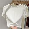 Модная белая хлопковая повседневная футболка с коротким рукавом для женщин на весну и лето с круглым вырезом, женские футболки, топы, элегантная простая офисная женская футболка 26492