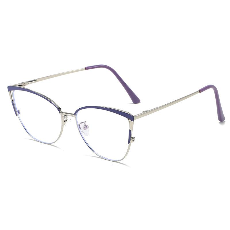 Metal Frame Glasses Women Anti Blue Light Cat Eye Eyewear Type Non-prescription Decorative Flat Glasses Lunettes De Soleil Homme