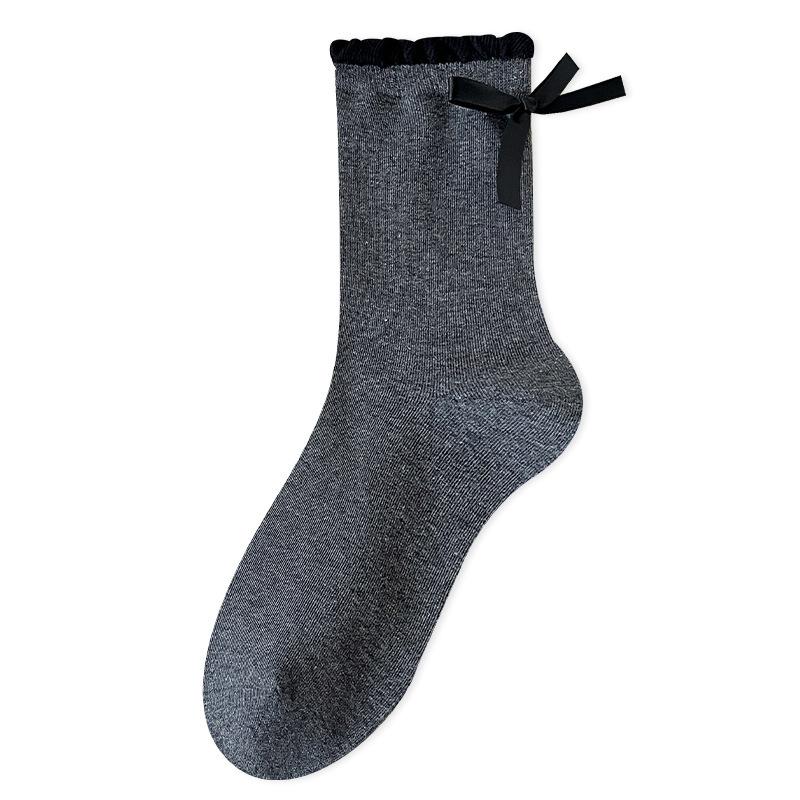Хлопковые носки для женских косточек на осень и зиму, махровые носки с бантом и контрастными цветами до середины икры