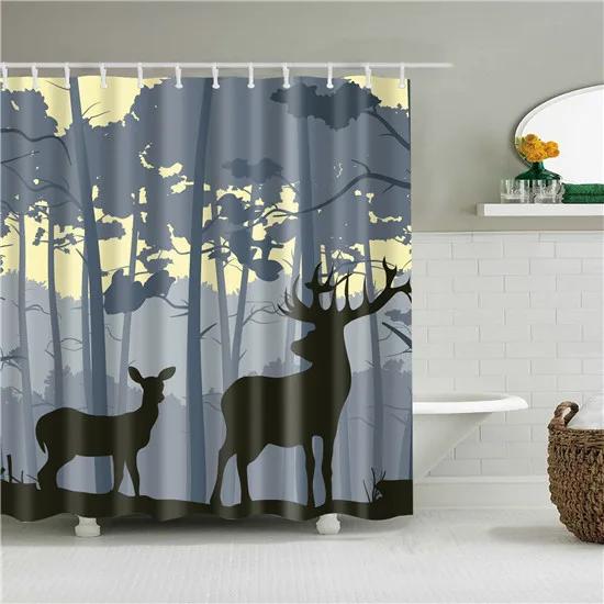 Cartoon Animals Deer Zebra Butterfly Pattern Bathroom Shower Curtains Fabric Waterproof Polyester Bath Curtains with 12 Hooks