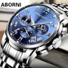 Часы ABORNI, модные многофункциональные спортивные часы с тремя глазами и шестью контактами, календарь фаз Луны, кварцевые мужские часы из нержавеющей стали