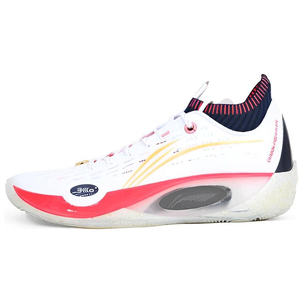Li Ning Wade 808 Ultra Тканевая амортизация Скользкие Устойчивые к истиранию Низкие Баскетбольные кроссовки Мужские Белый Красный ABAS113-6