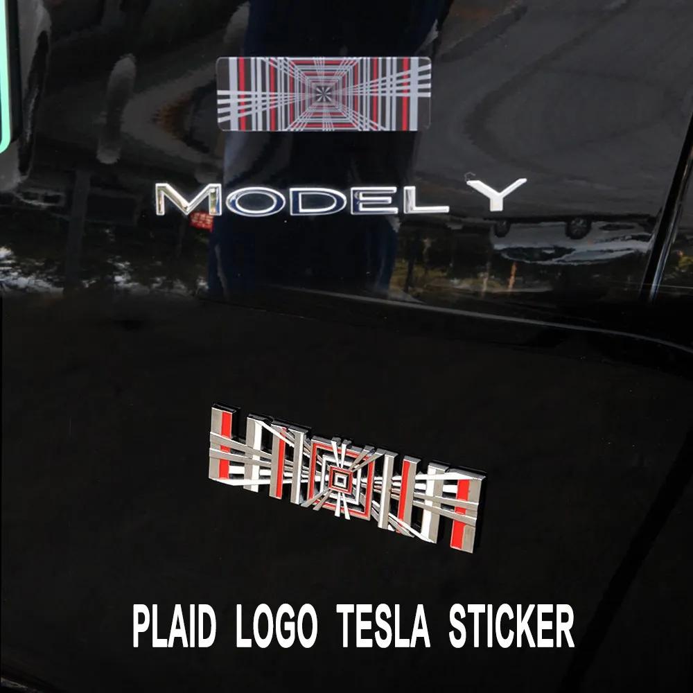XLGJS1 Plaid For Tesla Model 3 Y S X Tail Tag Trunk 3D Logo Zinc Alloy Vehicle Label Emblems PLAID Badge Creative Decoration Stickers