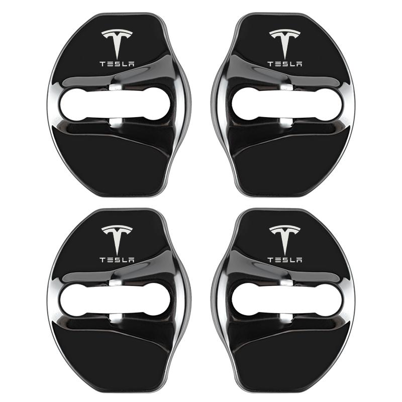 NLVAC1 4Pcs For Tesla model 3 model X Y Car Door Lock Cover Sticker Metal Emblem Decal Auto Door Styling Exterior Decoration
