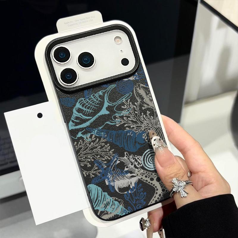 Модный Чехол В Морском Стиле С Рисунком Китов Для iPhone 17 16 Pro Max Роскошная Матовая Силиконовая Крышка С Текстурой Кожи Для iPhone 15 14 13 Pro Max 11 16e 17e
