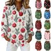 Women's Christmas Printed Button Up Long Sleeved Casual Regular Shirt With Collar Top