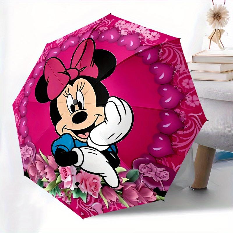 Disney Minnie Mouse Manual Opening and Closing Umbrella - 8-Rib Reinforced Folding Design, Lightweight