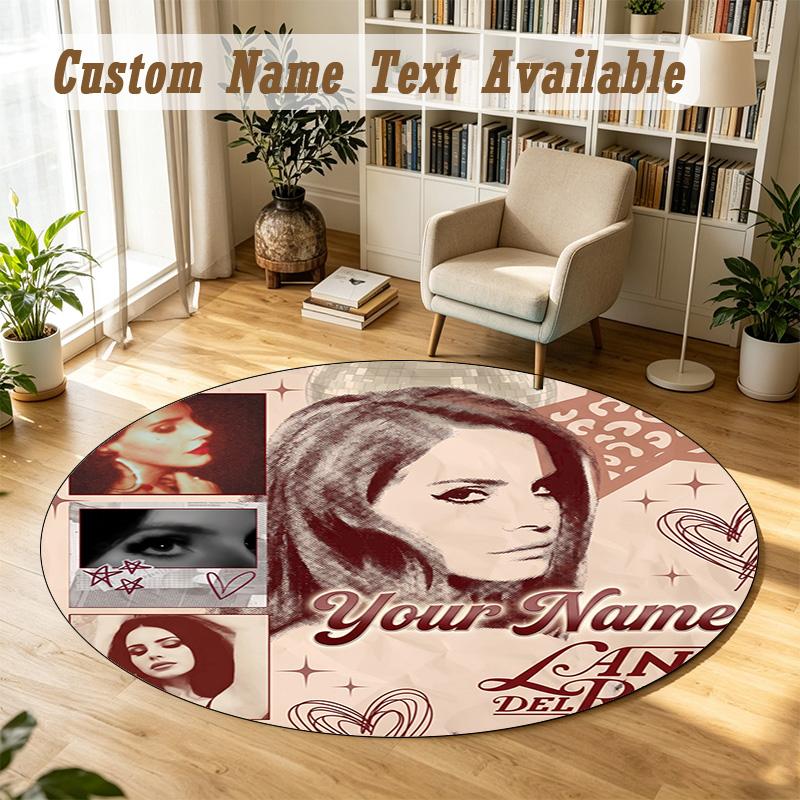 Round Rug Custom NameLana Del Rey Pattern Non Slip Carpet Home Floor Decor