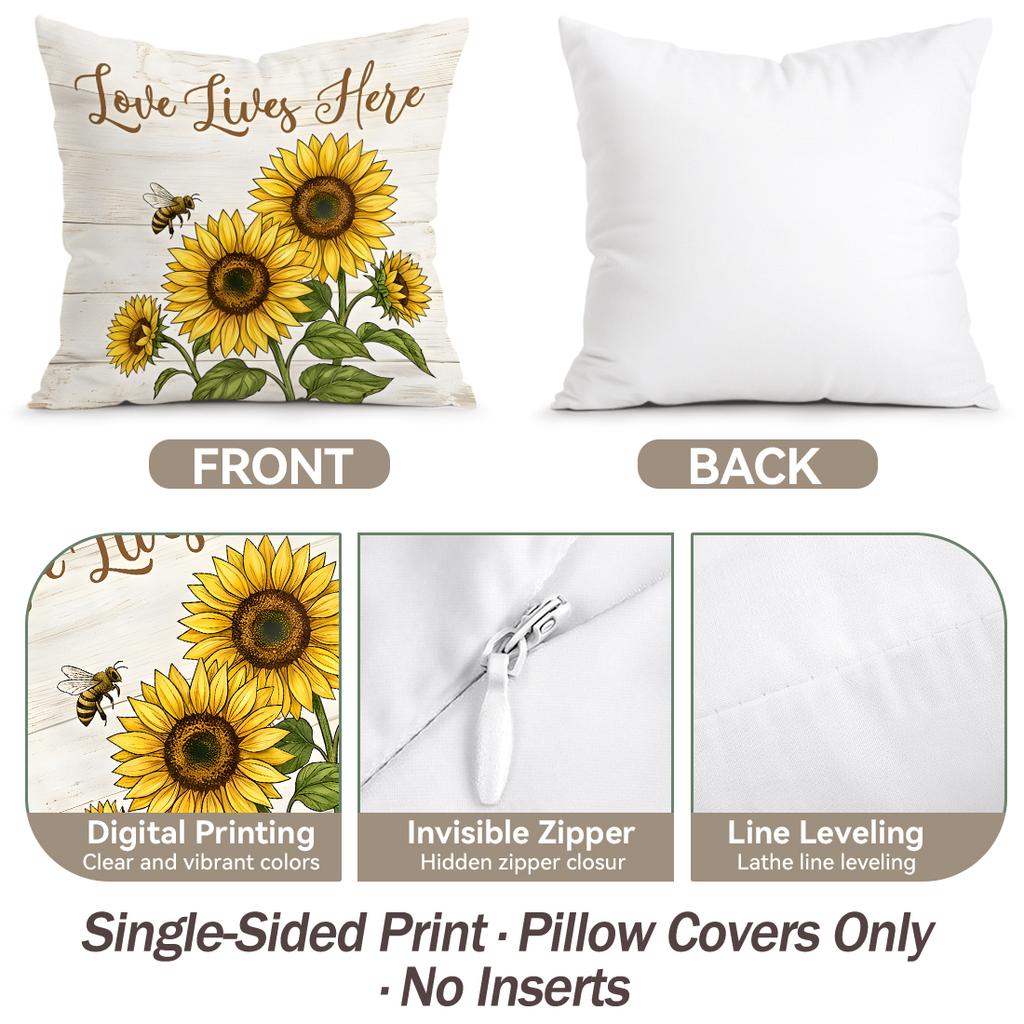 1/4Pcs Yellow Letters Sunflower Design Cushions Pillowcase Polyester Cushion Cover Throw Pillow Pillowcover Home Car Sofa Decor